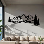 Rustic Mountain Pine Metal Wall Art 75 × 28 cm / Black