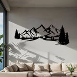 Rustic Mountain Pine Metal Wall Art 75 × 28 cm / Black
