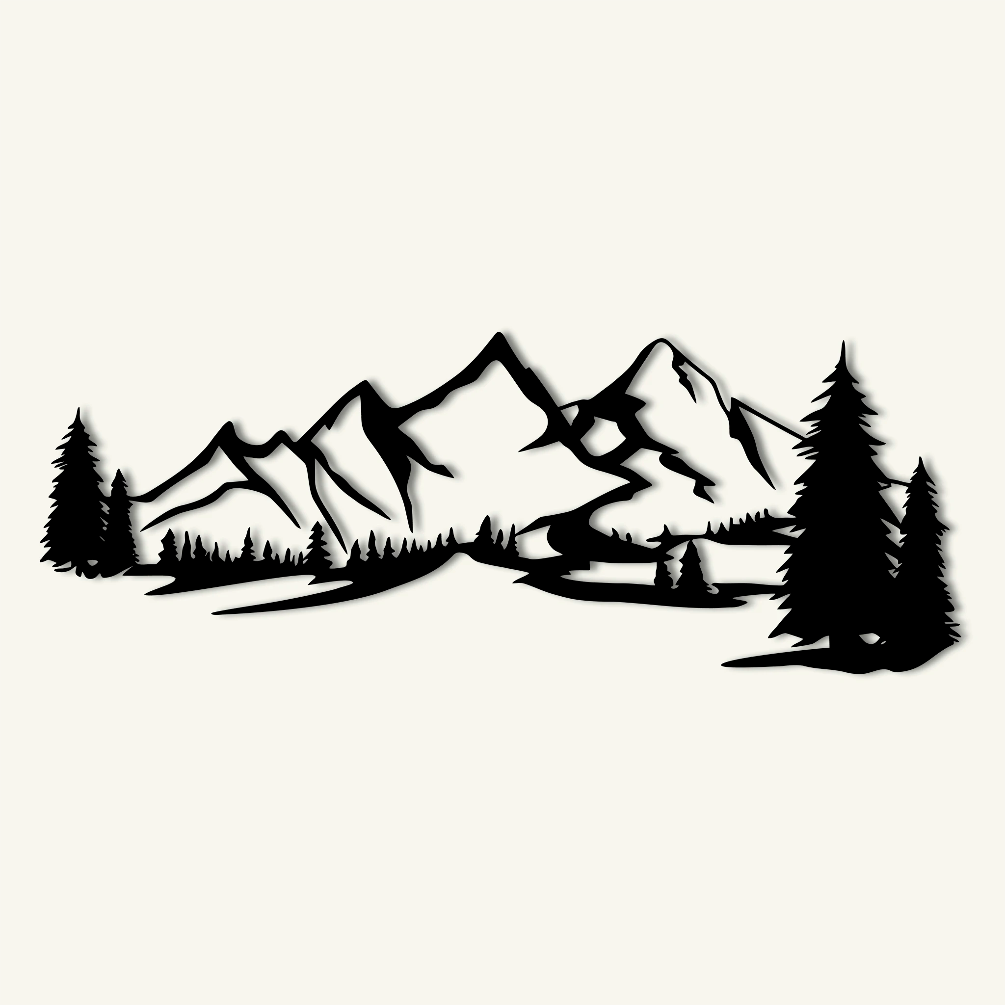 Rustic Mountain Pine Metal Wall Art 75 × 28 cm / Black