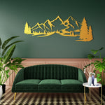 Rustic Mountain Pine Metal Wall Art 75 × 28 cm / Black