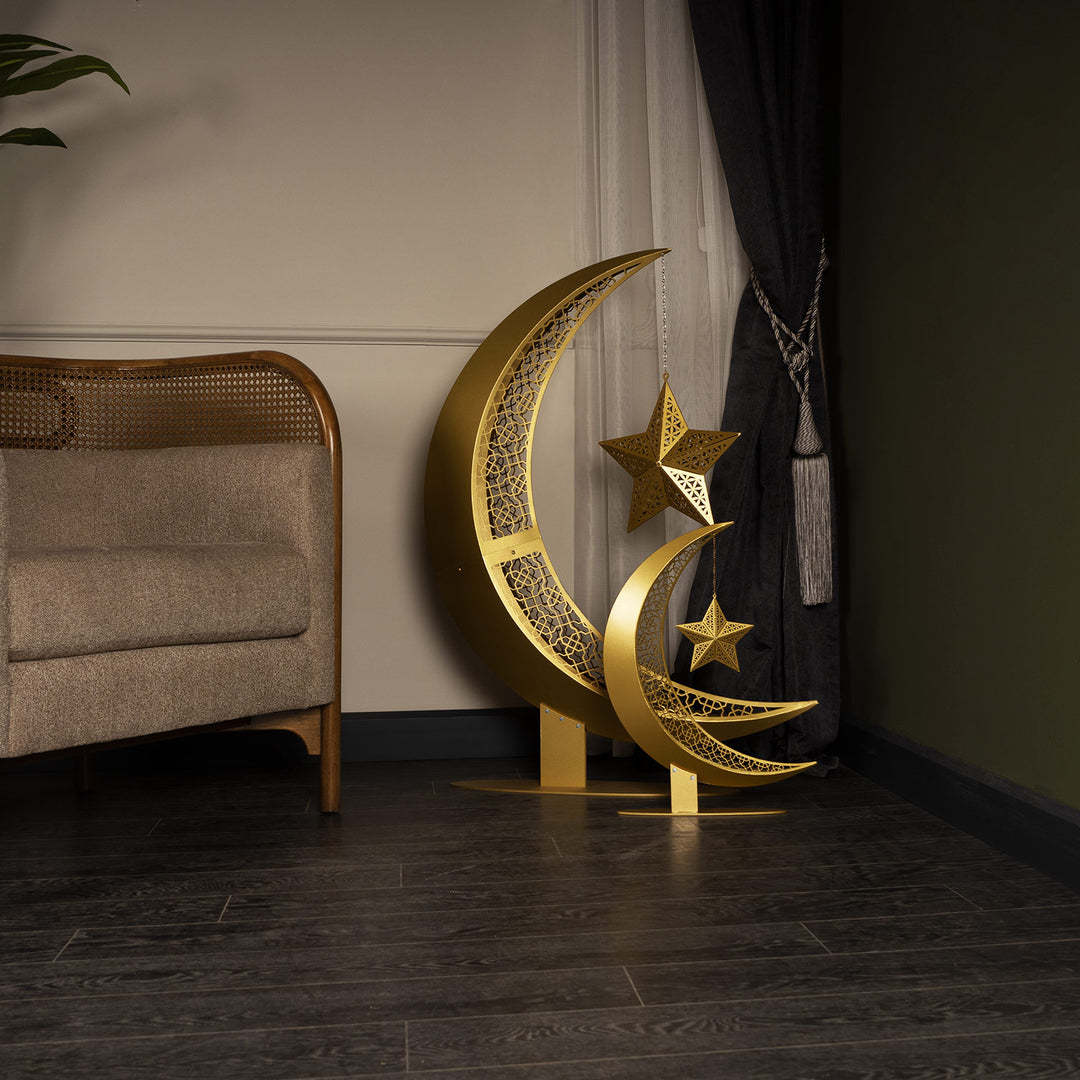 3D Metal Crescent Moon Islamic Decor 110 cm / Gold