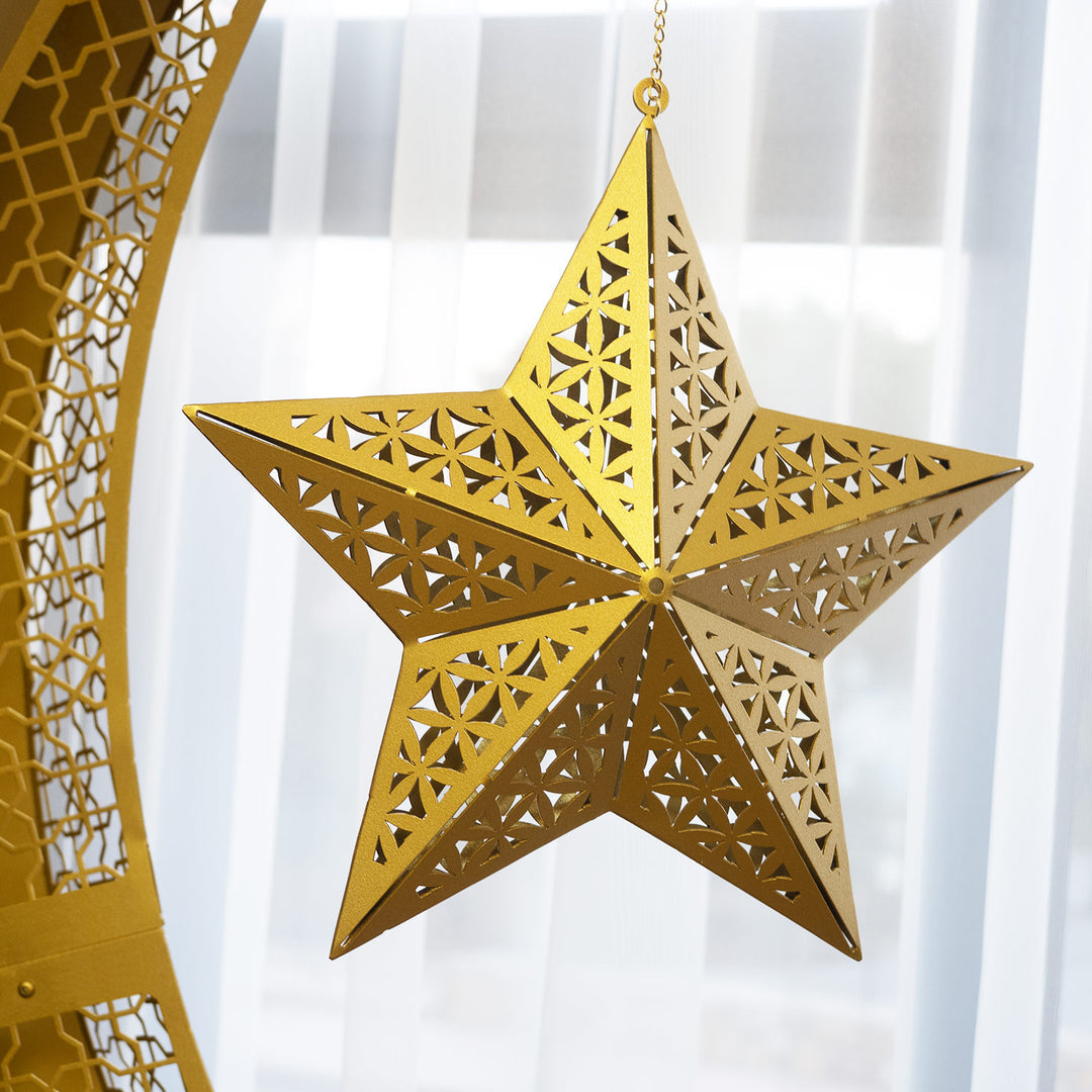 3D Metal Crescent Moon Islamic Decor 110 cm / Gold