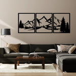 Scenic Mountain Landscape Metal Wall Art Set 53 × 62 cm / Black