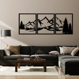 Scenic Mountain Landscape Metal Wall Art Set 53 × 62 cm / Black