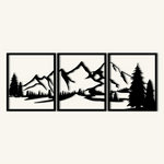 Scenic Mountain Landscape Metal Wall Art Set 53 × 62 cm / Black
