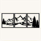 Scenic Mountain Landscape Metal Wall Art Set 53 × 62 cm / Black