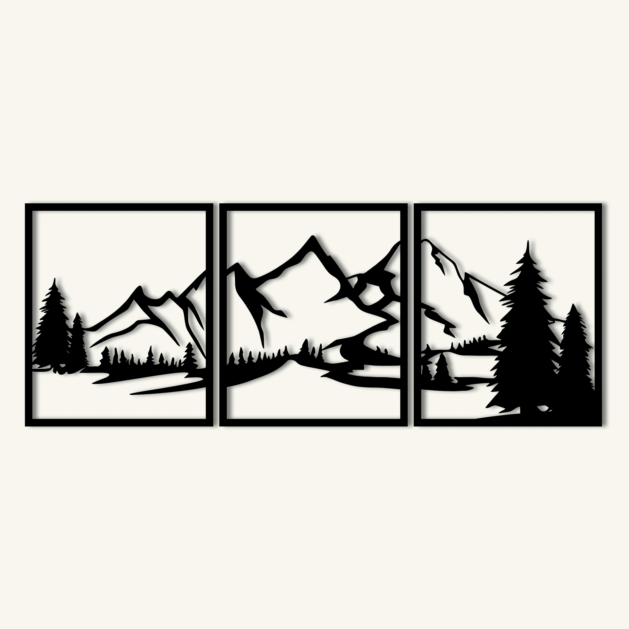 Scenic Mountain Landscape Metal Wall Art Set 53 × 62 cm / Black