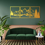 Scenic Mountain Landscape Metal Wall Art Set 53 × 62 cm / Black