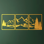 Scenic Mountain Landscape Metal Wall Art Set 53 × 62 cm / Black