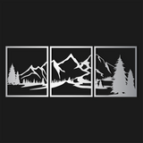 Scenic Mountain Landscape Metal Wall Art Set 53 × 62 cm / Black