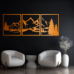 Scenic Mountain Landscape Metal Wall Art Set 53 × 62 cm / Black