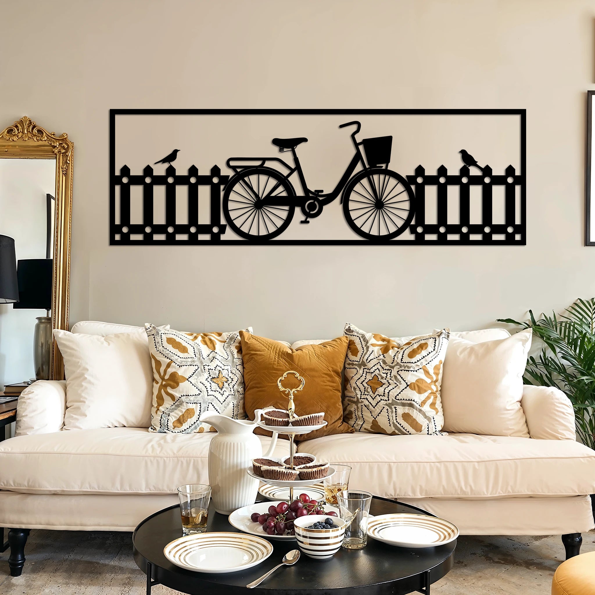 Retro Bicycle Metal Wall Art 92 × 30 cm / Black