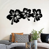 Elegant Hibiscus Floral Metal Wall Art Set 85 × 40 cm / Black