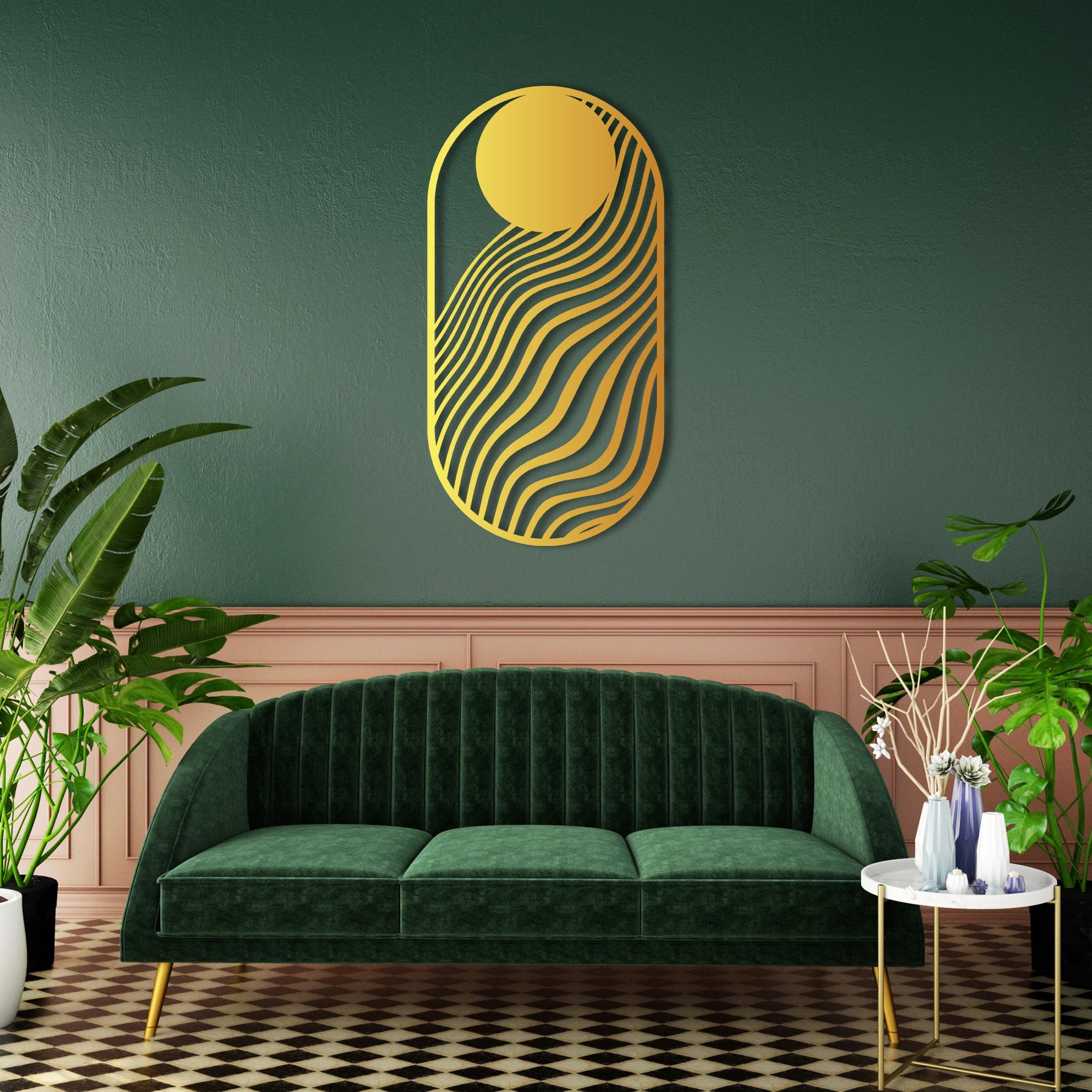 Modern Abstract Wave Metal Wall Art 39 × 75 cm / Black