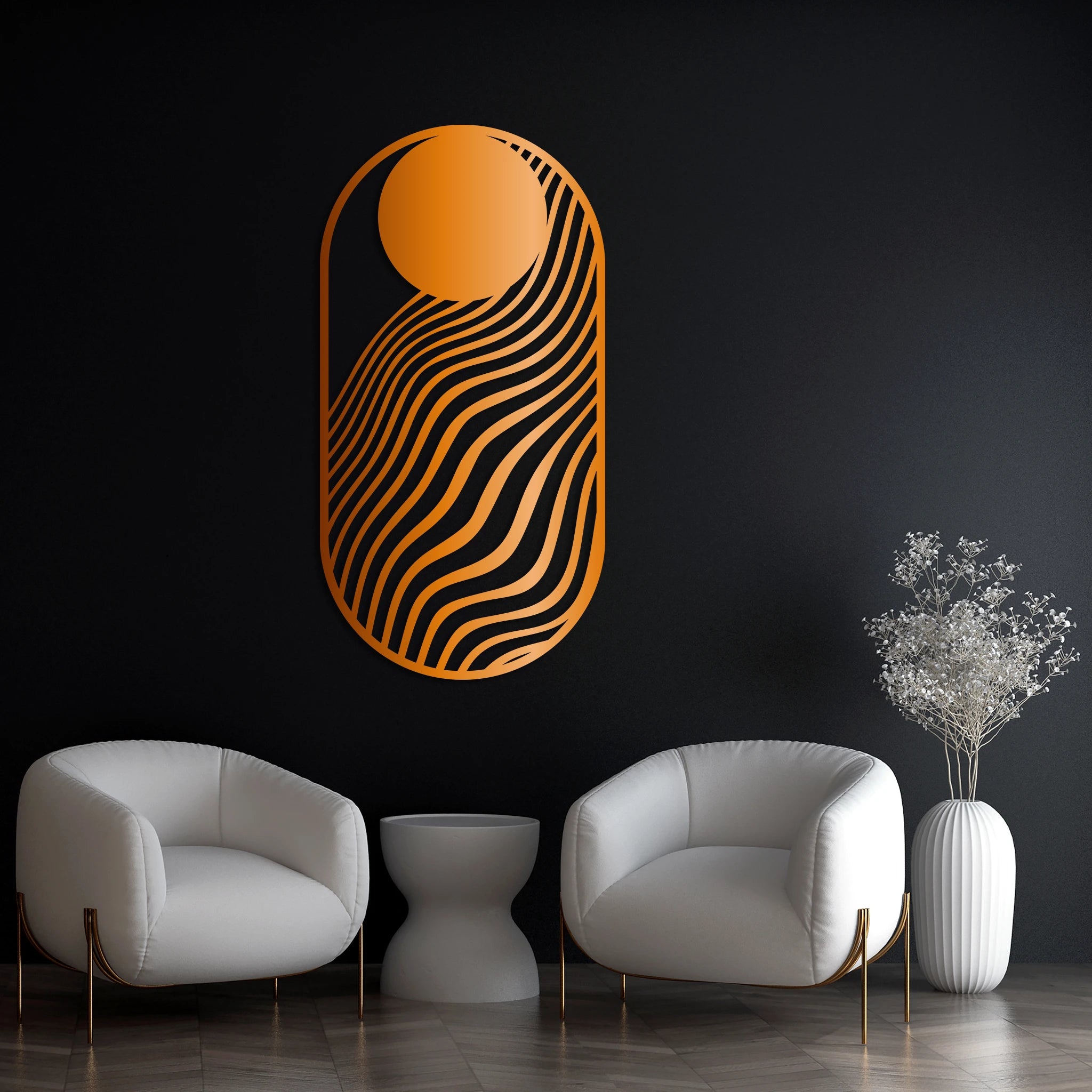 Modern Abstract Wave Metal Wall Art 39 × 75 cm / Black