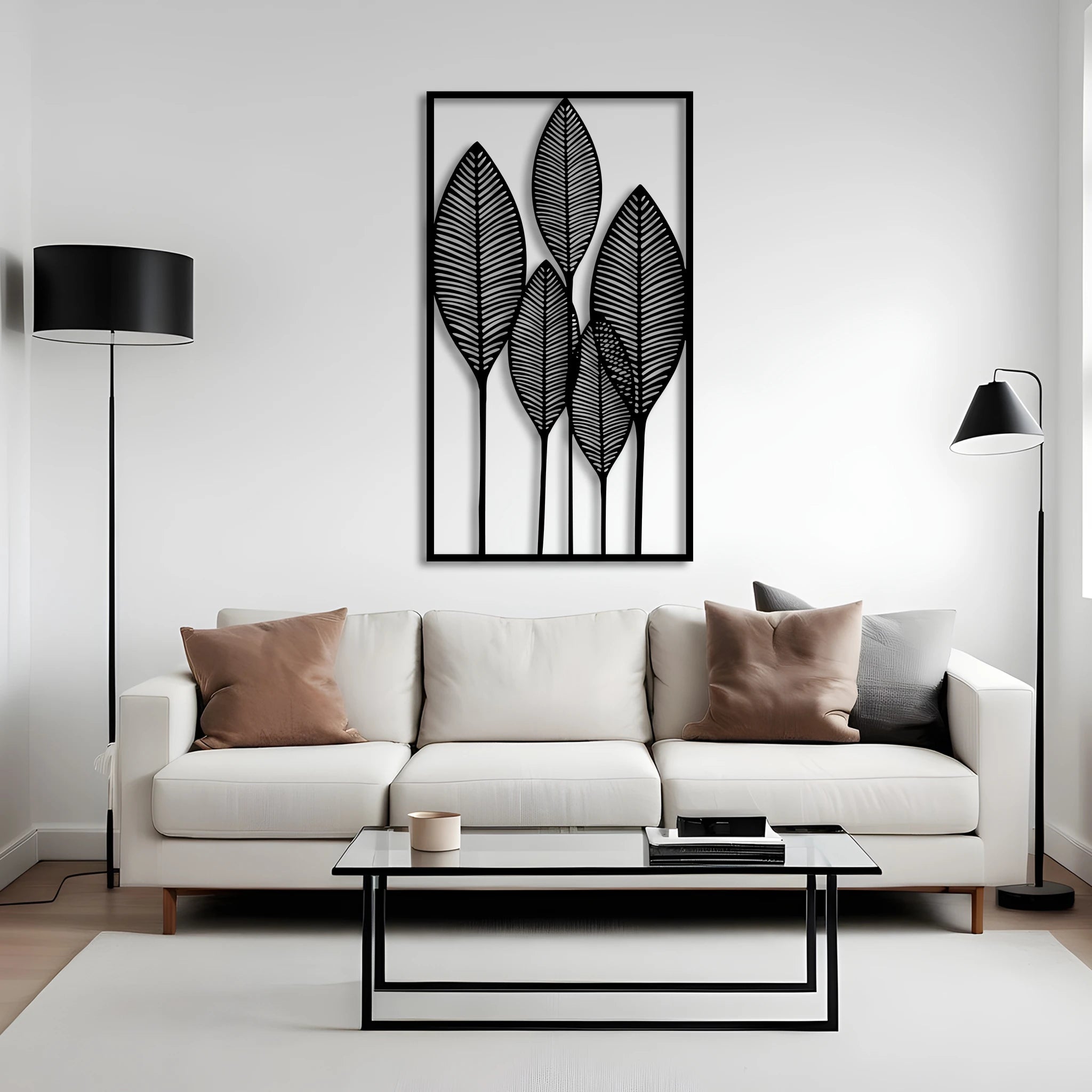 Sculptural Leaf Pattern Metal Wall Art 39 × 69 cm / Black
