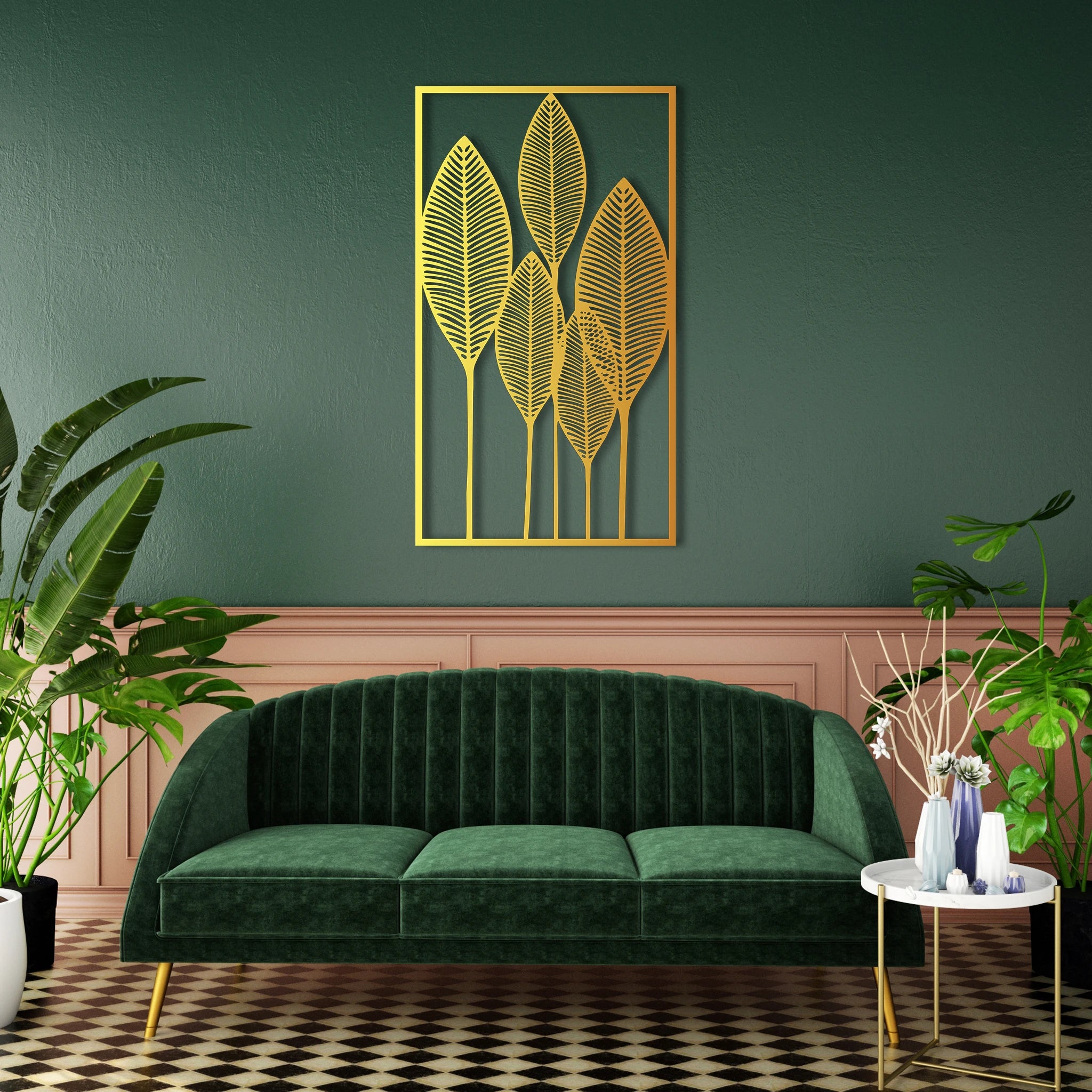 Sculptural Leaf Pattern Metal Wall Art 39 × 69 cm / Black