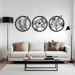 Delicate Botanical Circle Metal Wall Art Set 60 × 60 cm / Black