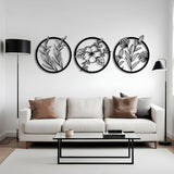Delicate Botanical Circle Metal Wall Art Set 60 × 60 cm / Black