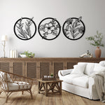 Delicate Botanical Circle Metal Wall Art Set 60 × 60 cm / Black