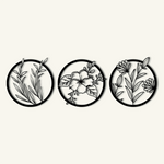 Delicate Botanical Circle Metal Wall Art Set 60 × 60 cm / Black