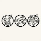 Delicate Botanical Circle Metal Wall Art Set 60 × 60 cm / Black