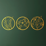 Delicate Botanical Circle Metal Wall Art Set 60 × 60 cm / Black