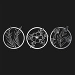 Delicate Botanical Circle Metal Wall Art Set 60 × 60 cm / Black