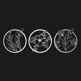 Delicate Botanical Circle Metal Wall Art Set 60 × 60 cm / Black