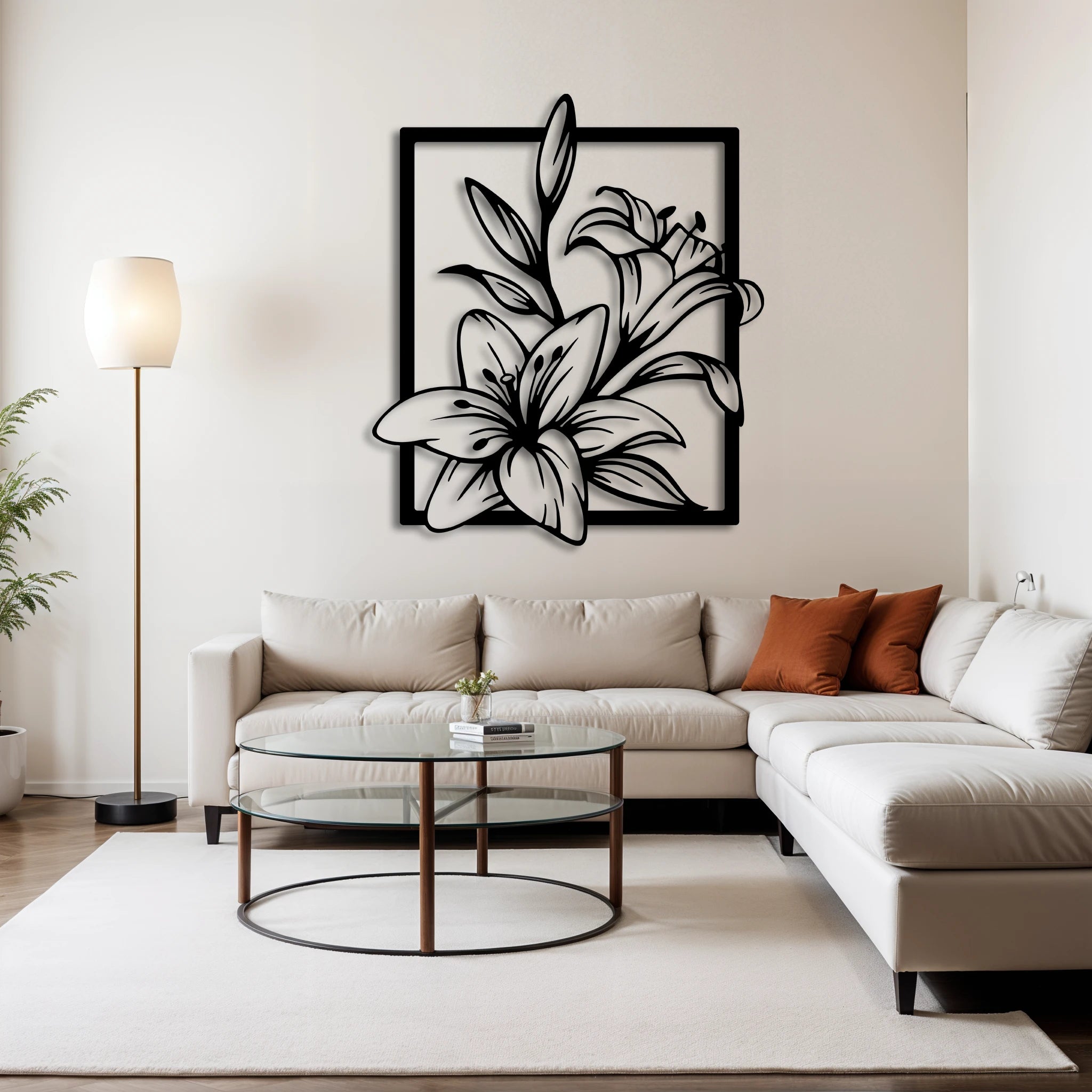 Refined Lily Floral Metal Wall Art 54 × 62 cm / Black