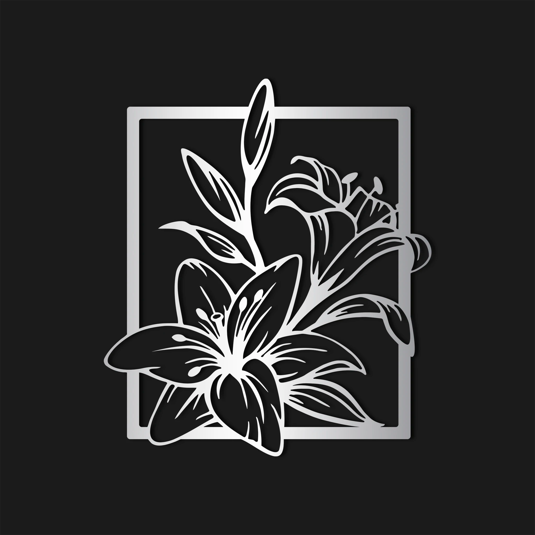 Refined Lily Floral Metal Wall Art 54 × 62 cm / Black