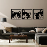 Playful Cat Faces Metal Wall Art Set 49 × 49 cm / Black