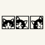Playful Cat Faces Metal Wall Art Set 49 × 49 cm / Black