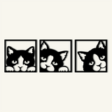 Playful Cat Faces Metal Wall Art Set 49 × 49 cm / Black