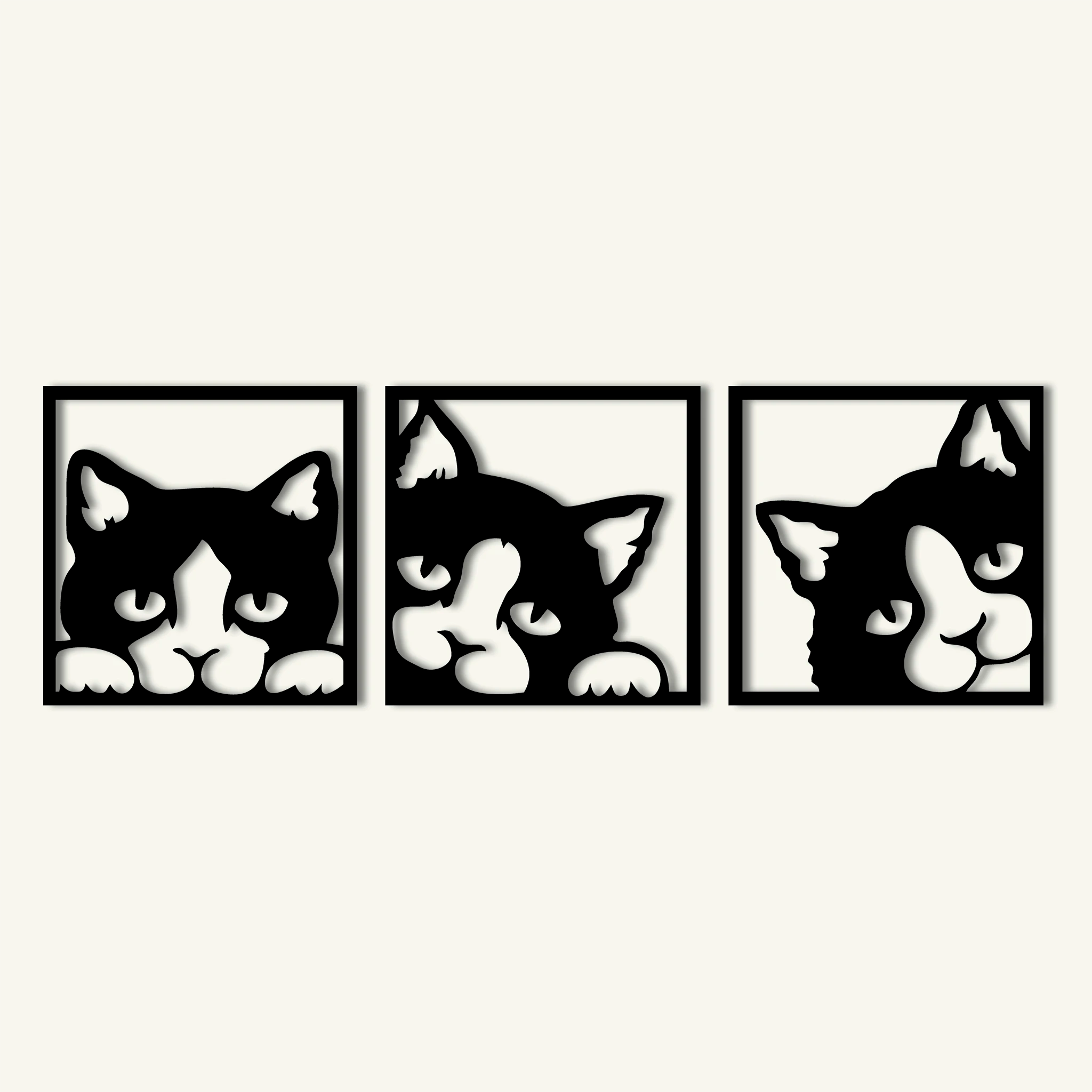 Playful Cat Faces Metal Wall Art Set 49 × 49 cm / Black
