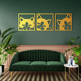 Playful Cat Faces Metal Wall Art Set 49 × 49 cm / Black