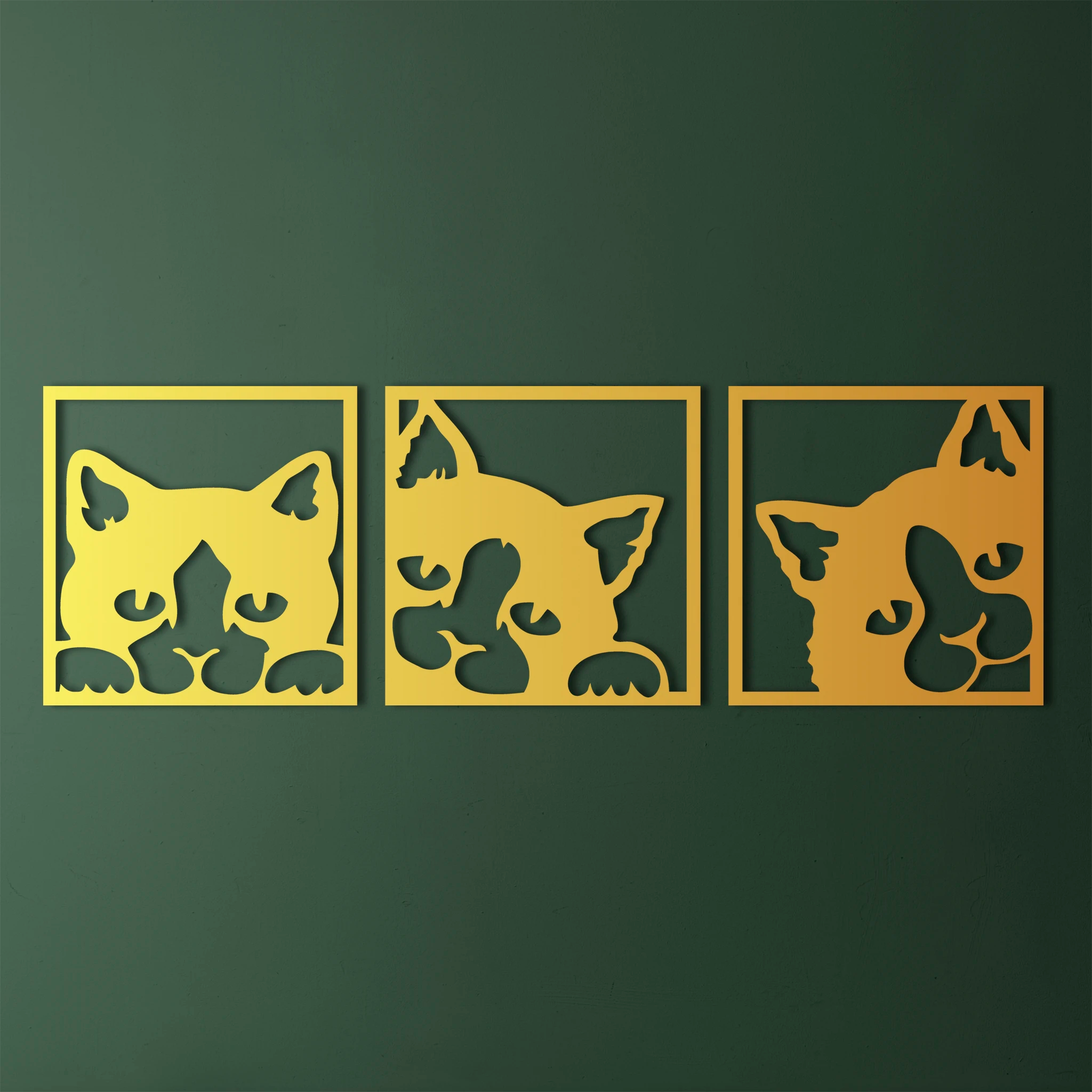 Playful Cat Faces Metal Wall Art Set 49 × 49 cm / Black