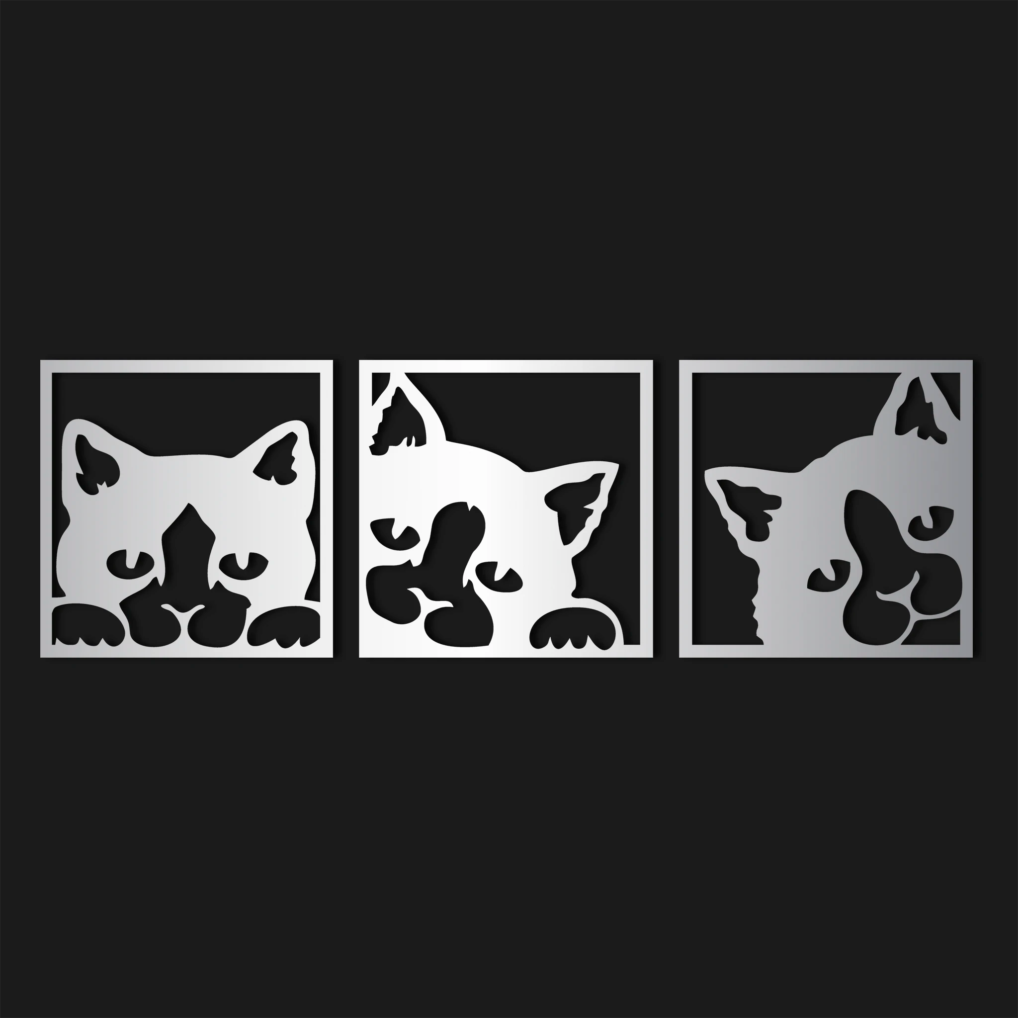 Playful Cat Faces Metal Wall Art Set 49 × 49 cm / Black