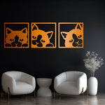 Playful Cat Faces Metal Wall Art Set 49 × 49 cm / Black