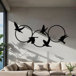 Contemporary Birds Circles Metal Wall Art 83 × 39 cm / Black