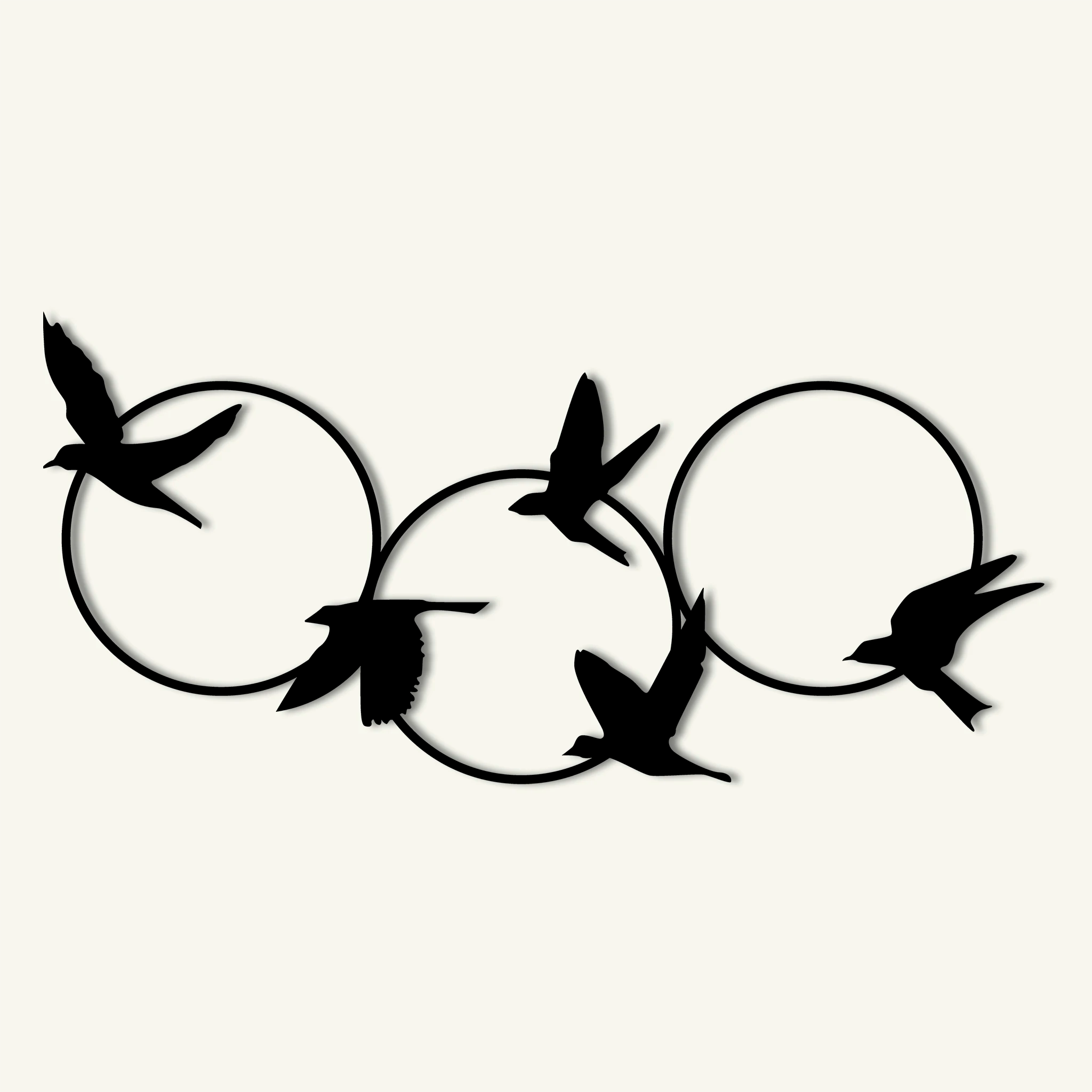 Contemporary Birds Circles Metal Wall Art 83 × 39 cm / Black