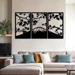 Serene Sakura Mountain Metal Wall Art Set 39 × 65 cm / Black
