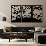 Serene Sakura Mountain Metal Wall Art Set 39 × 65 cm / Black