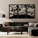 Serene Sakura Mountain Metal Wall Art Set 39 × 65 cm / Black