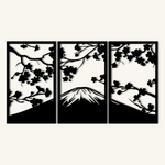 Serene Sakura Mountain Metal Wall Art Set 39 × 65 cm / Black