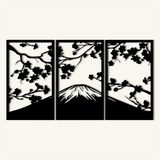 Serene Sakura Mountain Metal Wall Art Set 39 × 65 cm / Black
