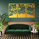 Serene Sakura Mountain Metal Wall Art Set 39 × 65 cm / Black