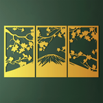 Serene Sakura Mountain Metal Wall Art Set 39 × 65 cm / Black