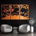 Serene Sakura Mountain Metal Wall Art Set 39 × 65 cm / Black