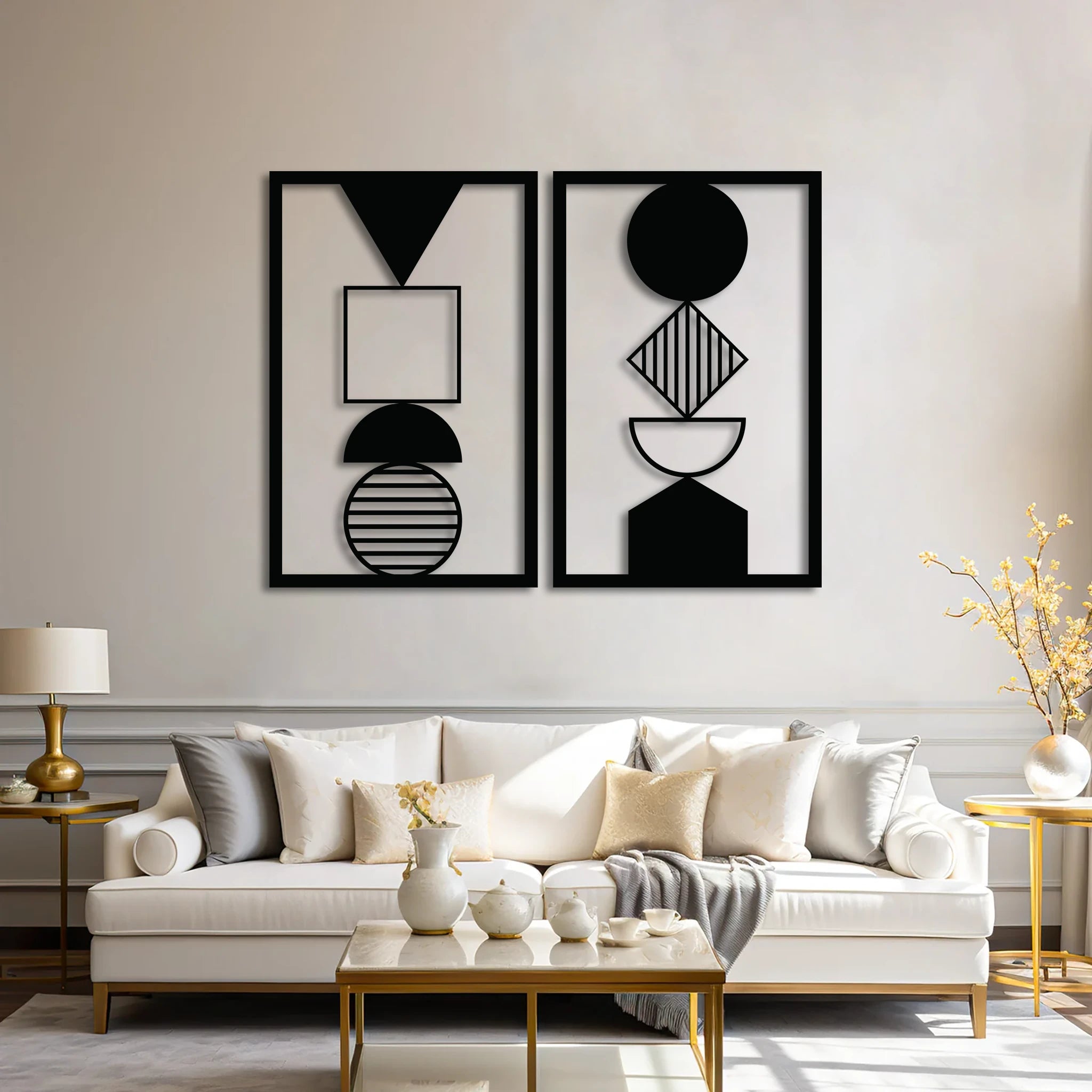 Contemporary Geometric Metal Wall Art Set 45 × 70 cm / Black